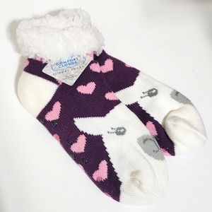 COMFORT CLOUD Non Skid Animal Print Slipper Socks, size 9-11,‎ Purple Multi